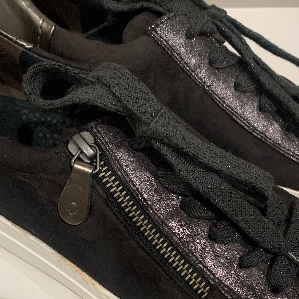 Paul Green Toby Leather Lace-Up Sneakers Side Zip Charcoal Slate Shoes US 7.5 - Picture 4 of 8